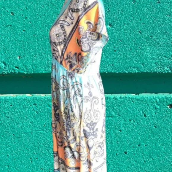 Christina Love Paisley Turquoise and Orange Cover Up For Swimsuit or Sundress - Picture 11 of 16